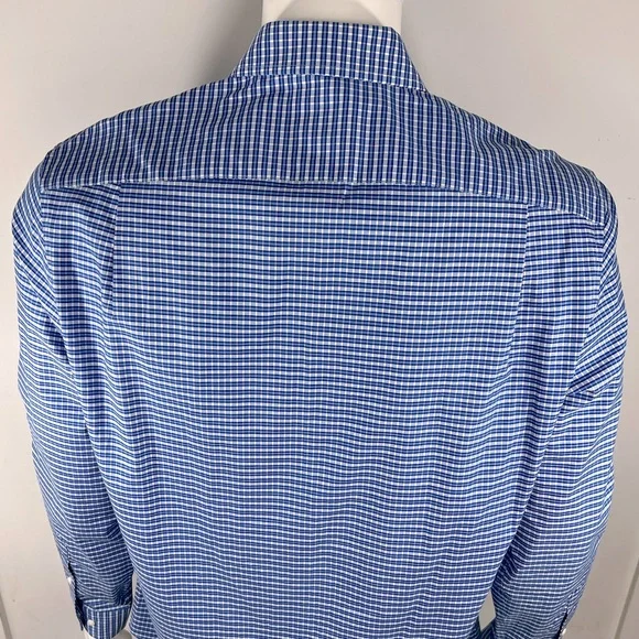BEN SHERMAN, LONG SLEEVES MEN’S SHIRT, “XL 16,” BLUE AND WHITE SMALL CHECKERED - Picture 3 of 16